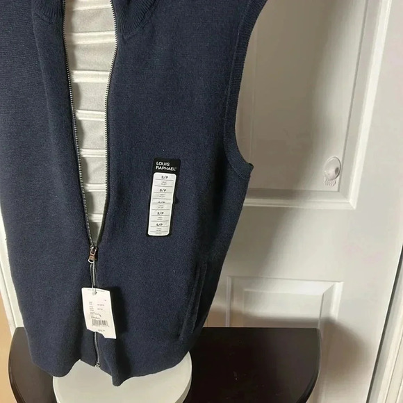 Y2K  vtg NWT LOUIS RAPHAEL vest ,men SM,blue wool blend vest,front zip.EC - Picture 7 of 12